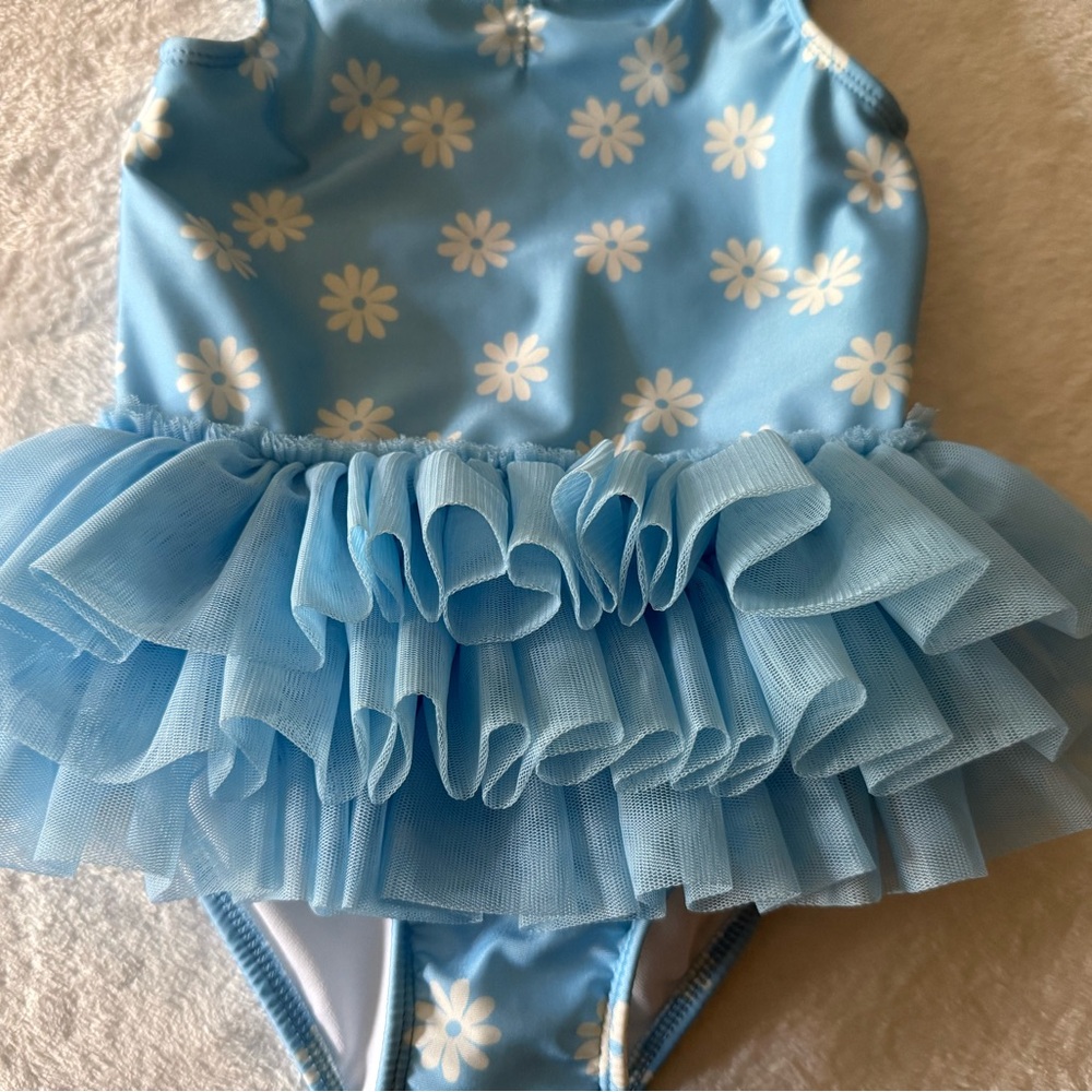 New Cat & Jack Daisy Print Blue Tutu Ruffle One Piece Swimsuit 5T nwot - Picture 3 of 8